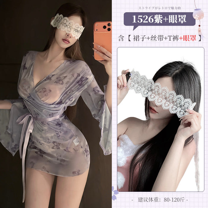 Butterfly print lingerie robe product view