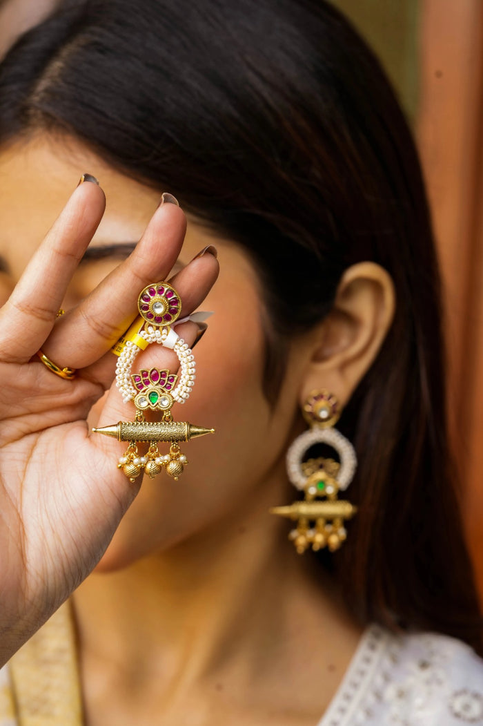 Chaitrali Kundan Gold Plated Fusion Earrings