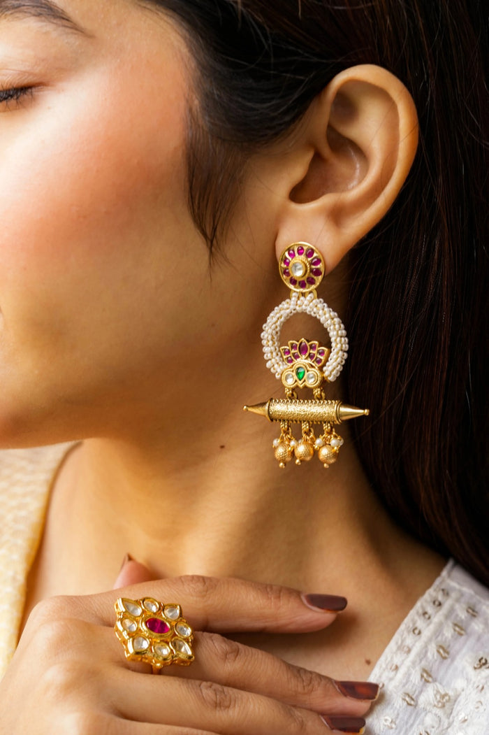 Chaitrali Kundan Gold Plated Fusion Earrings