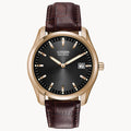 Citizen AU1043-00E Corso – Men’s Eco-Drive Rose Gold Black Dial Brown Leather Strap Watch