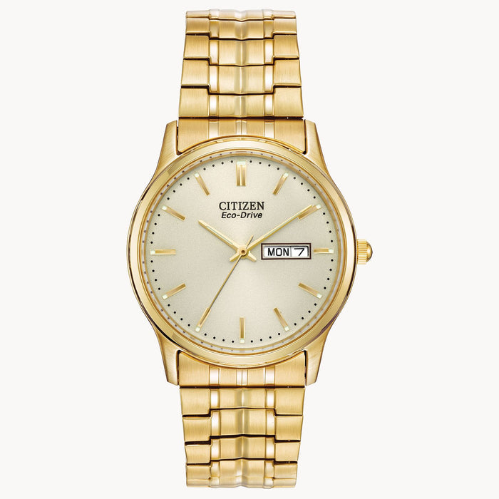 Citizen BM8452-99P Corso – Men’s Eco-Drive Gold-Tone Stainless Steel Champagne Dial Day-Date Watch