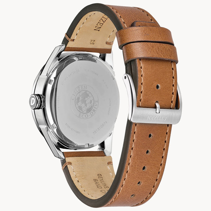 Citizen BU4020-01L CTO Eco-Drive – Men’s Stainless Steel Navy Blue Dial Brown Leather Multifunction Watch