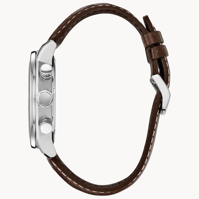 Citizen CA0649-06X Brycen Chronograph – Men’s Eco-Drive Stainless Steel Light Brown Dial Leather Strap Watch