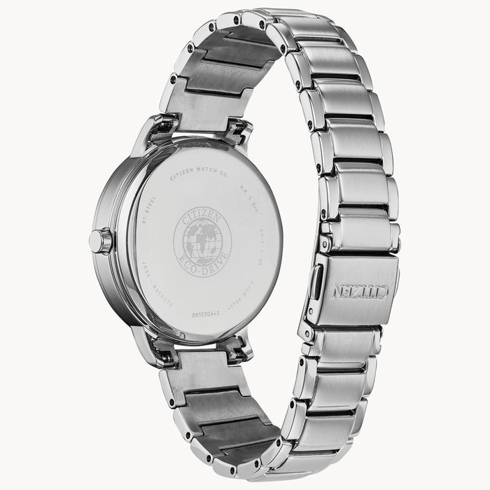 Citizen Eco-Drive Silhouette Crystal FE7040-53E – Stainless Steel Bracelet, Black Dial with Crystal Accents Ladies’ Watch