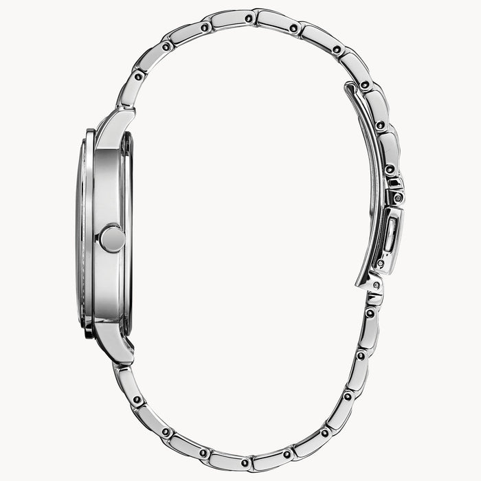 Citizen Eco-Drive Silhouette Crystal FE7040-53E – Stainless Steel Bracelet, Black Dial with Crystal Accents Ladies’ Watch