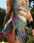 Cosmic Jungle Cutout O-Ring Mesh Dress