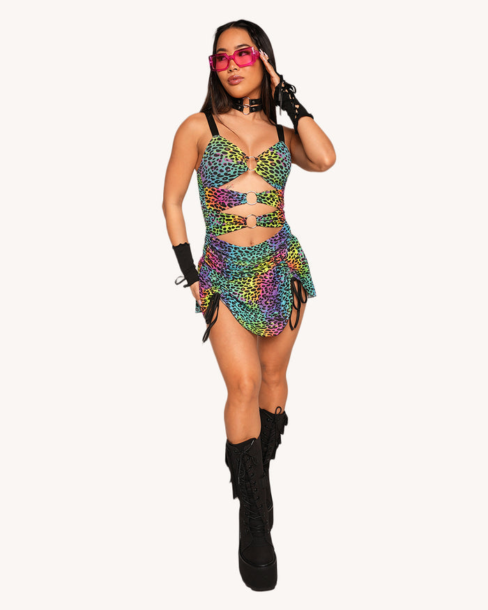 Cosmic Jungle Cutout O-Ring Mesh Dress