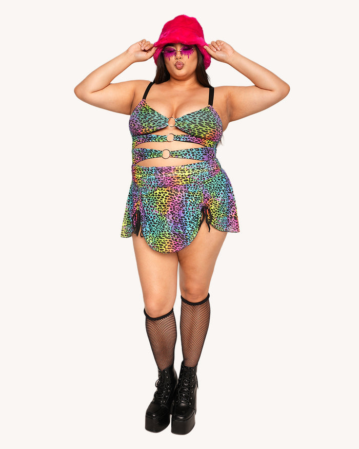 Cosmic Jungle Cutout O-Ring Mesh Dress