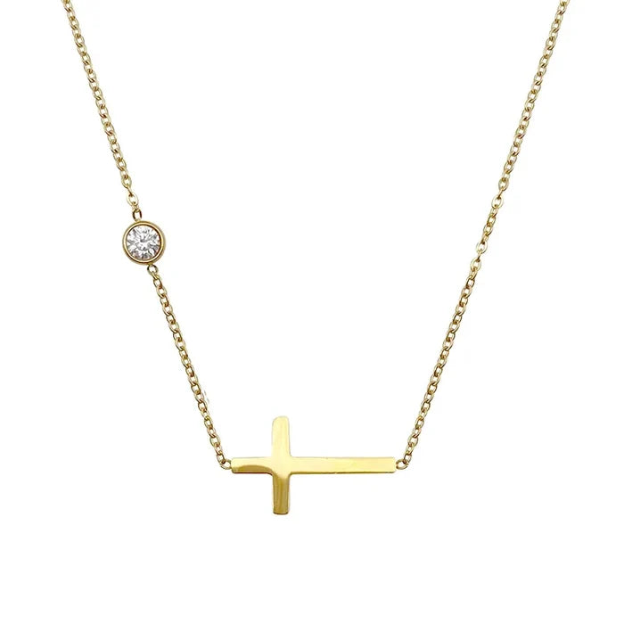 Cross Necklace w CZ Stone