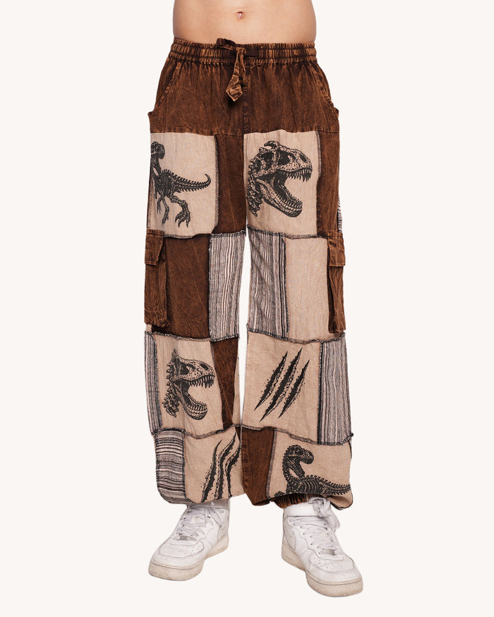 Dino Patch Cargo Wide Leg Pants-Men