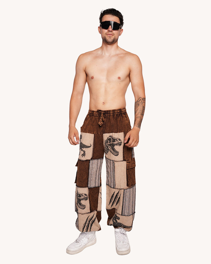 Dino Patch Cargo Wide Leg Pants-Men