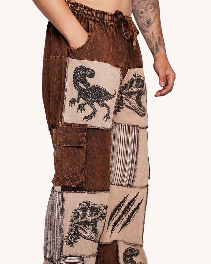 Dino Patch Cargo Wide Leg Pants-Men