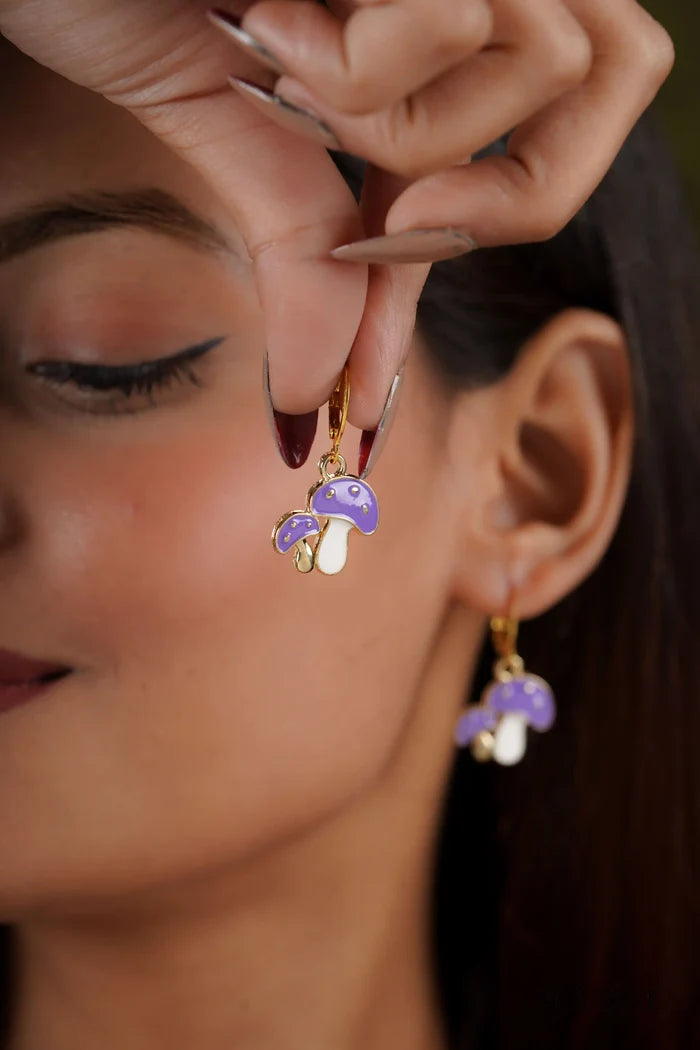 Duo Purple Mushroom Earrings