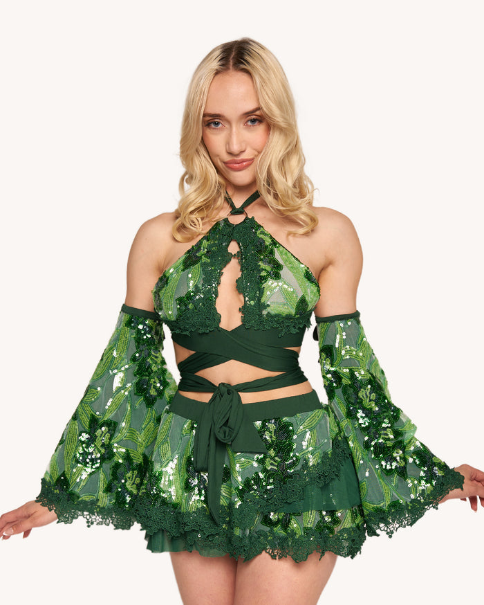 Fairytale Forest Floral Sequin Layered Skirt