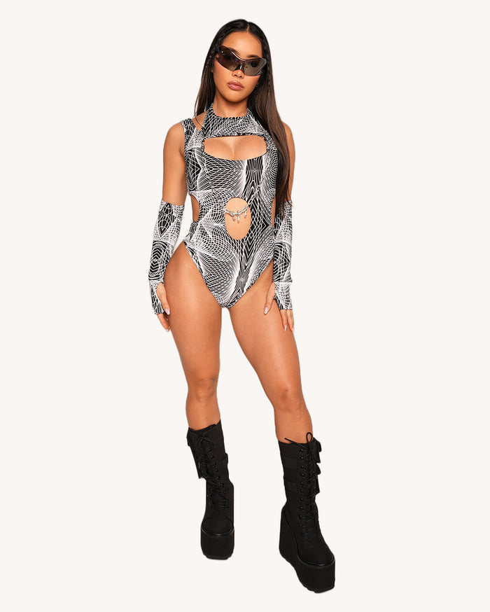 Flashbang Silver Reflective Bodysuit with Sleeves