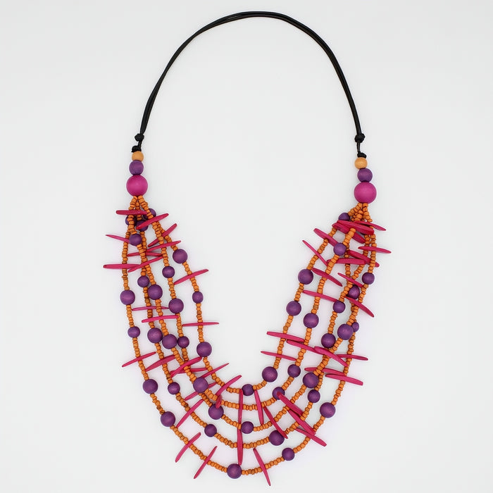 Fuchsia Multi-Strand Lela Necklace - Sylca Designs - Chunky Jewelry