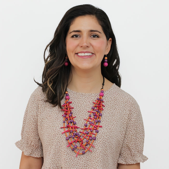 Fuchsia Multi-Strand Lela Necklace - Sylca Designs - Chunky Jewelry