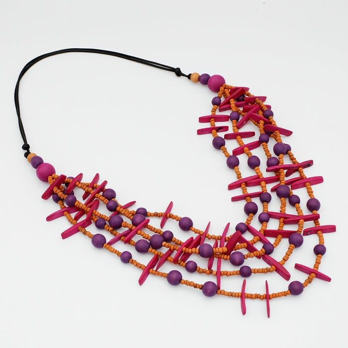 Fuchsia Multi-Strand Lela Necklace - Sylca Designs - Chunky Jewelry