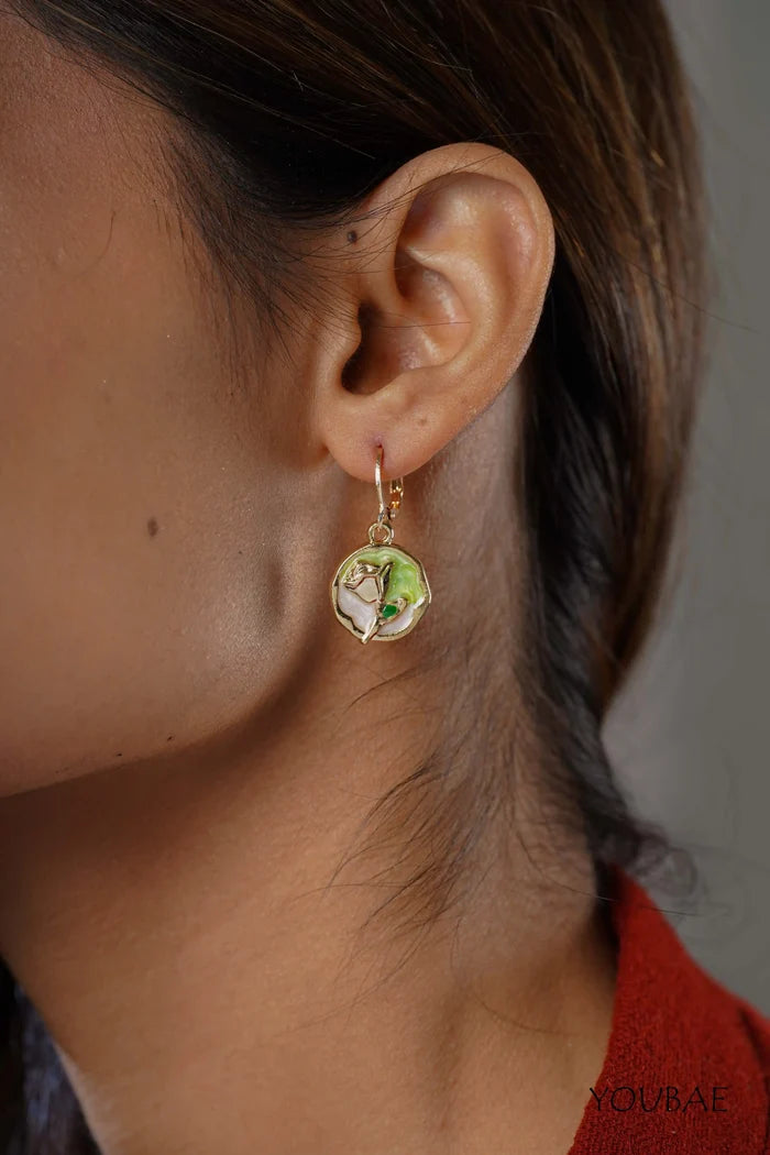Green Flora Drop Earrings