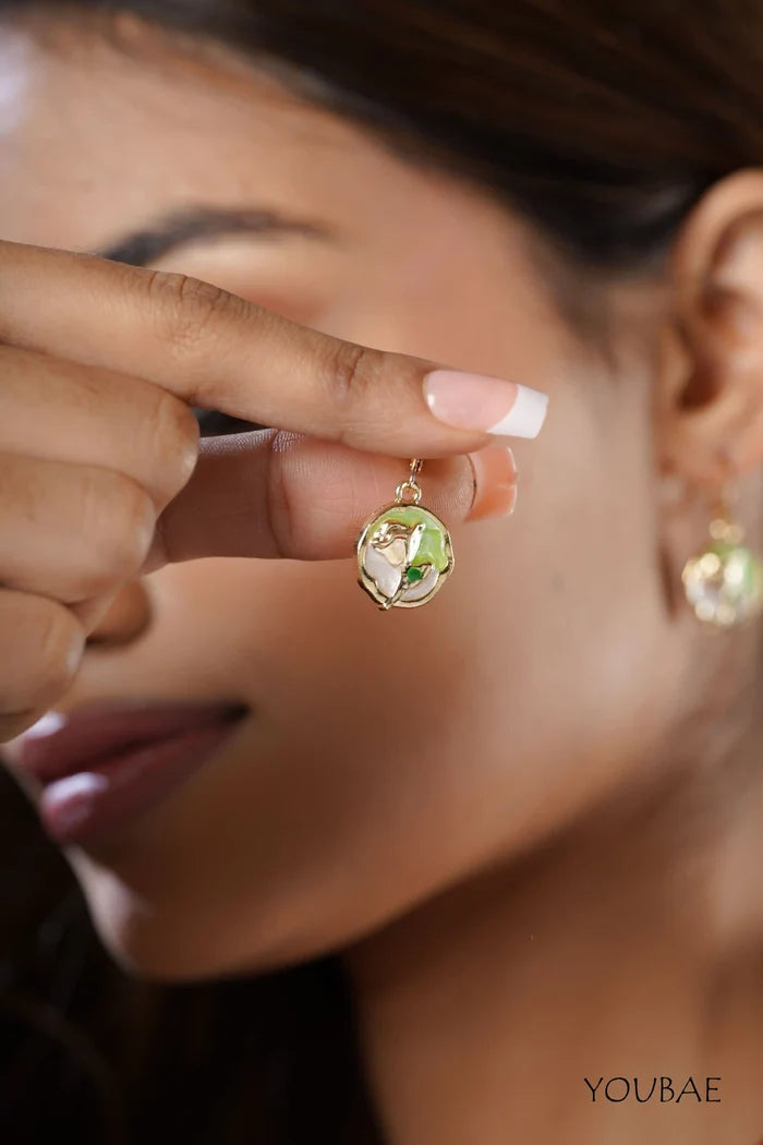 Green Flora Drop Earrings