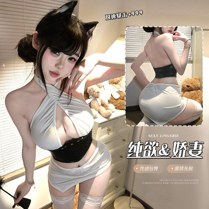 Halterneck secretary costume lingerie set