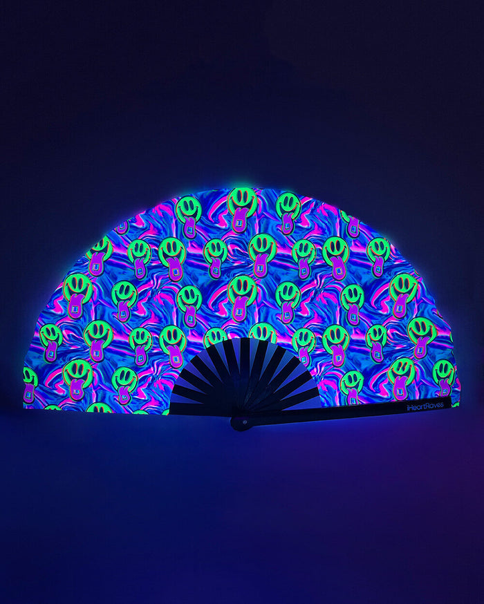 Happy Hour UV Reactive Hand Fan-Neon Blue/Neon Pink/Yellow-UV
