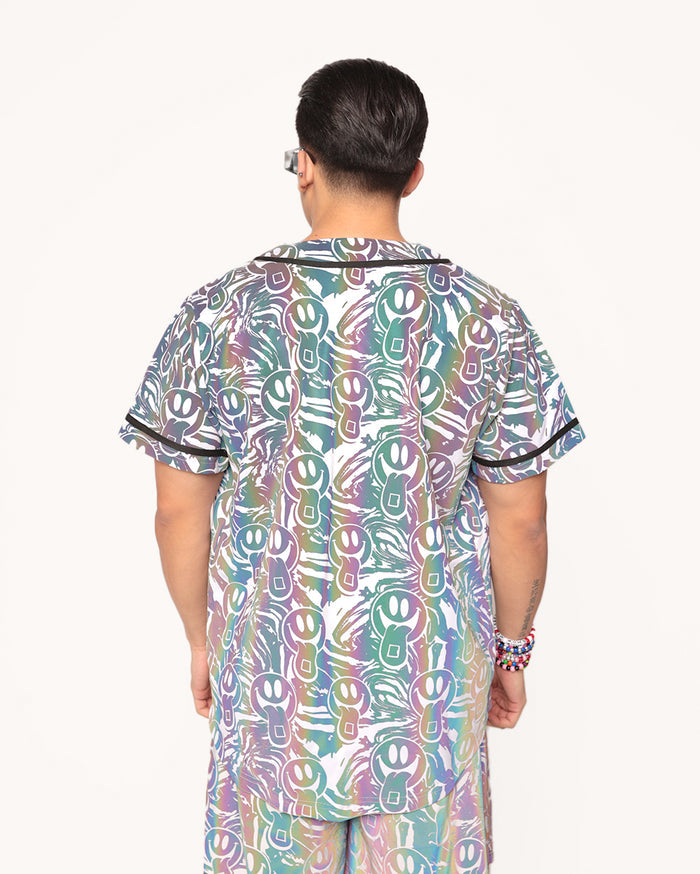 Happy Hour White Reflective Baseball Jersey-Men
