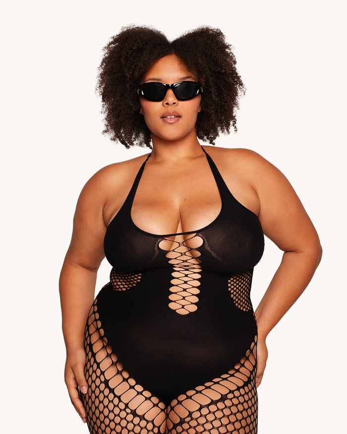 Hard Tech Fishnet Halter Jumpsuit
