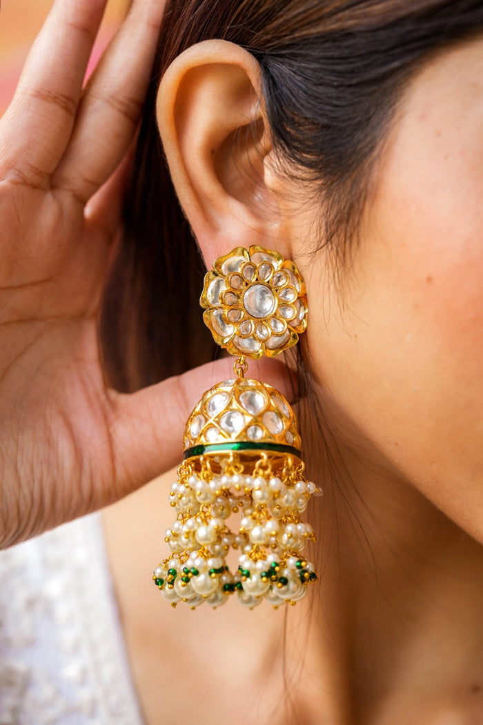Harkha Kundan Gold Plated Fusion Earrings