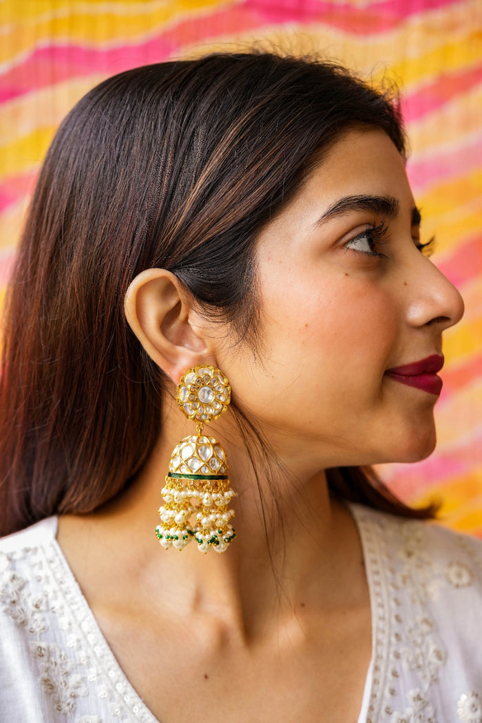 Harkha Kundan Gold Plated Fusion Earrings