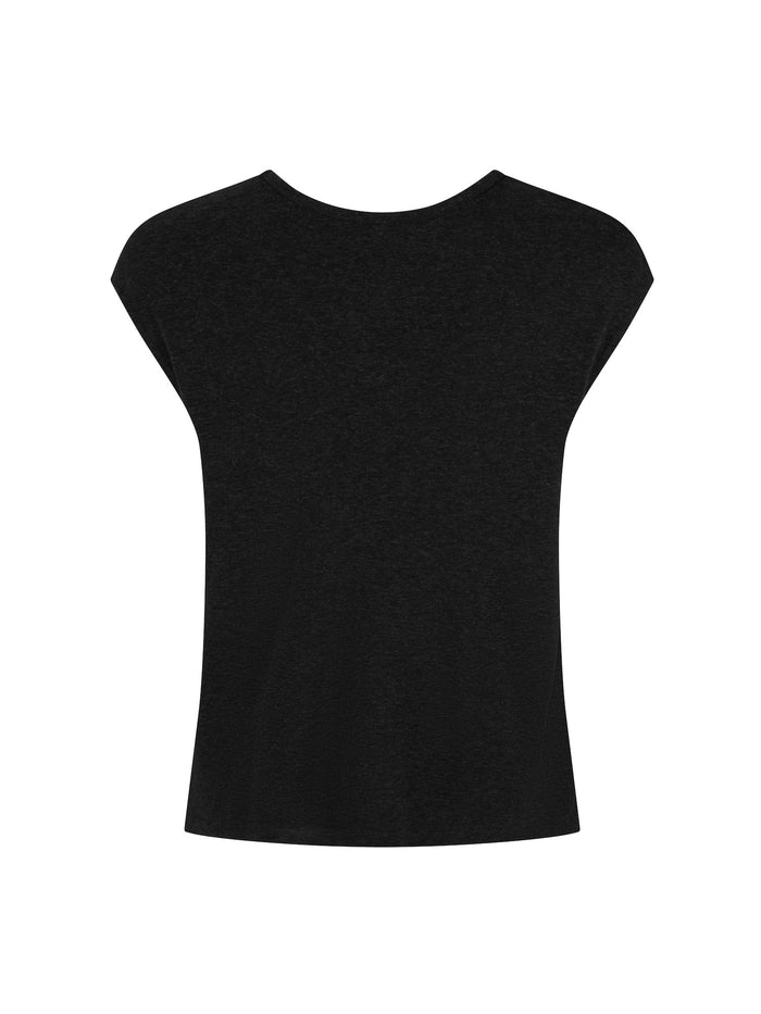 Black sleeveless top on a white background