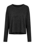 A dark charcoal gray long-sleeve crewneck top, shown against a plain white background.