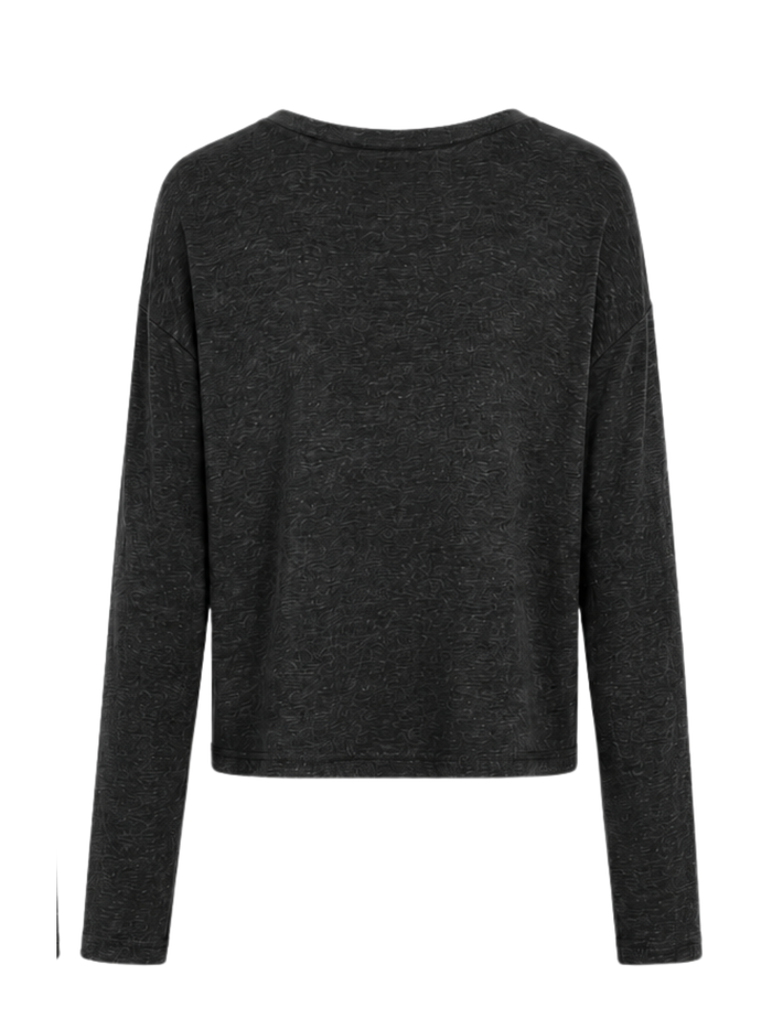 Black long-sleeve top on a white background