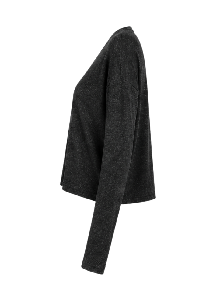 A dark charcoal gray top shown from a side profile view against a plain white background.