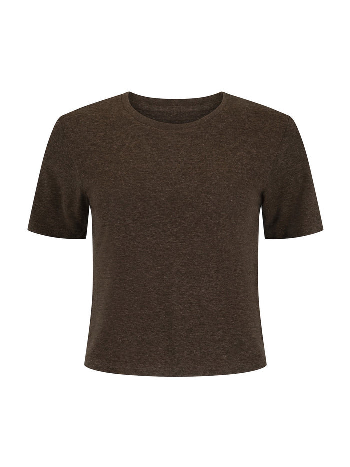 Hemp / Bamboo Relaxed Crew Tee (Crop ) - Cocoa