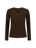Hemp / Bamboo Relaxed Long Sleeve Vee Tee - Cocoa