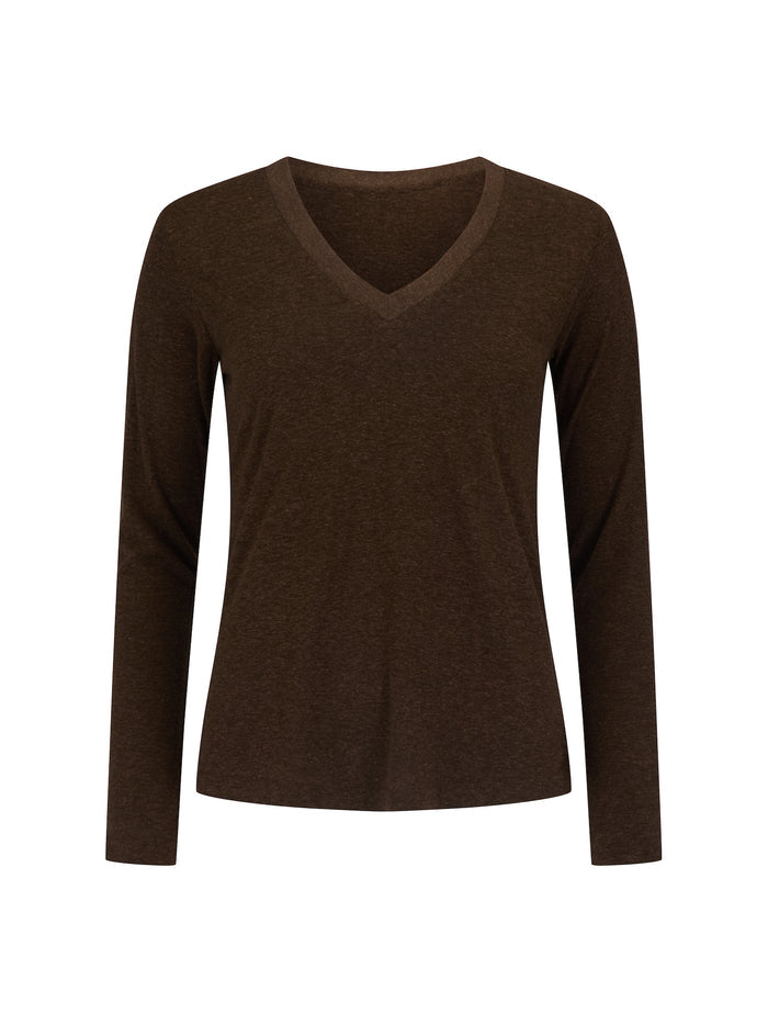 Hemp / Bamboo Relaxed Long Sleeve Vee Tee - Cocoa
