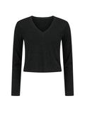 Hemp / Bamboo Relaxed Long Sleeve Vee Tee - Crop - Black