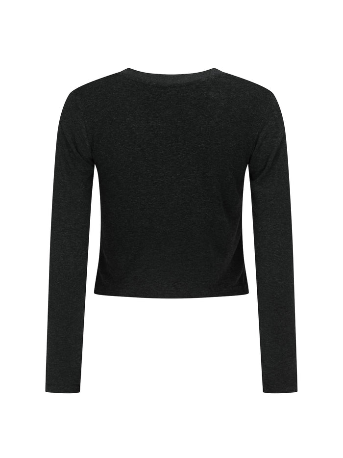 Hemp / Bamboo Relaxed Long Sleeve Vee Tee - Crop - Black