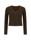 Hemp / Bamboo Relaxed Long Sleeve Vee Tee - Crop - Cocoa