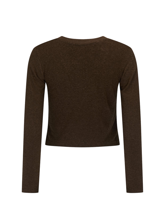 Hemp / Bamboo Relaxed Long Sleeve Vee Tee - Crop - Cocoa