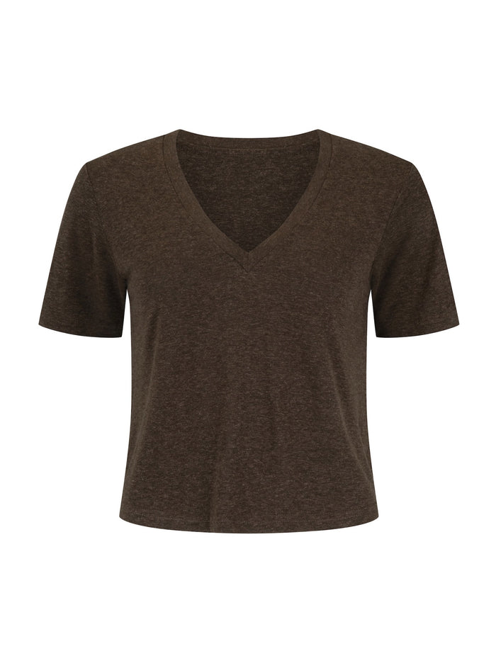 Hemp / Bamboo Relaxed Vee Tee (Crop) - Cocoa