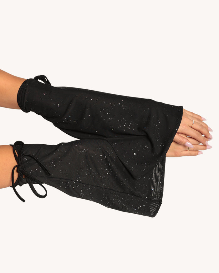 Holo Star Mesh Halter Dress with Sleeves