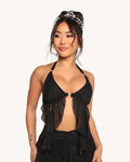 Holo Star Mesh Halter Ruffle Top