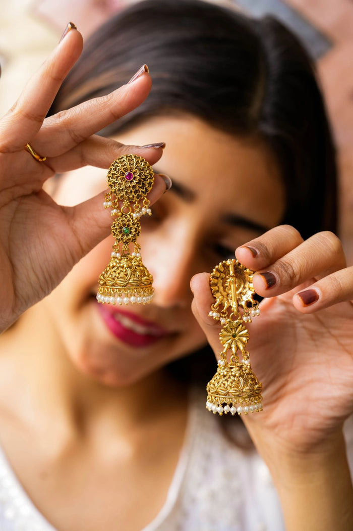 Hrehana Kundan Gold Plated Fusion Earrings