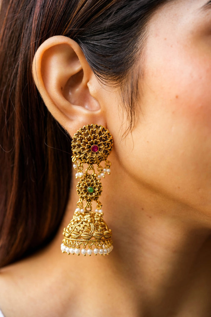 Hrehana Kundan Gold Plated Fusion Earrings