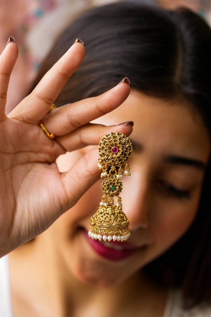 Hrehana Kundan Gold Plated Fusion Earrings