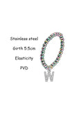 Initial Stretch Bead Ring in Rainbow Steel | Pre-Order