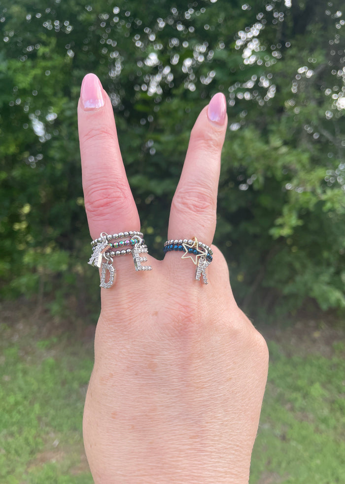Initial Stretch Bead Ring in Rainbow Steel | Pre-Order