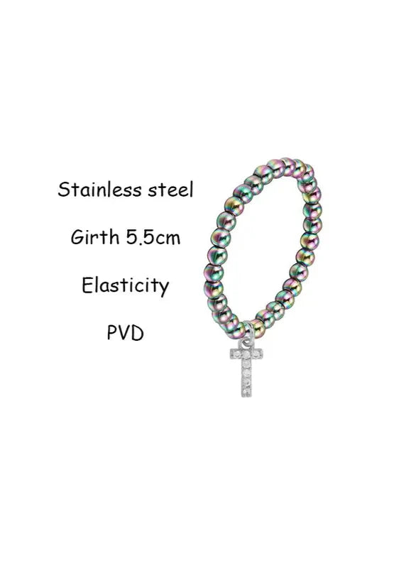 Initial Stretch Bead Ring in Rainbow Steel | Pre-Order